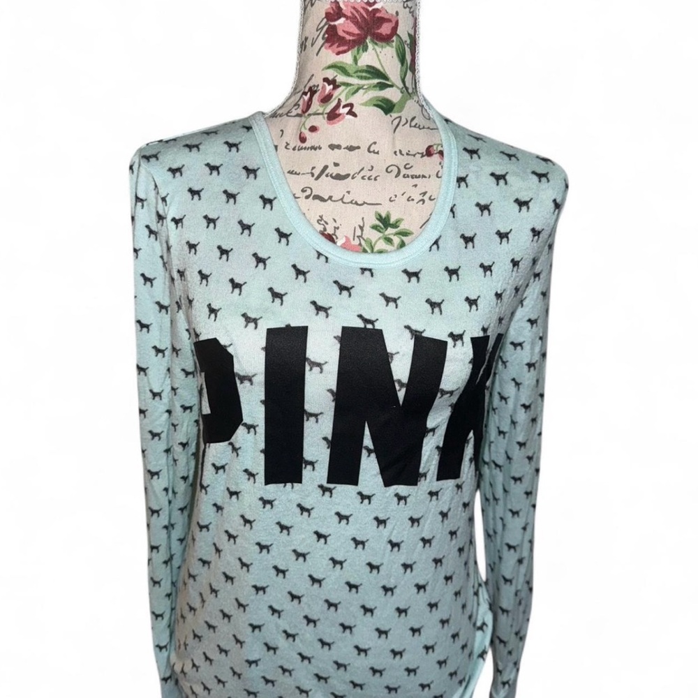 PINK Victoria's Secret Women's Light Blue Long Sleeve PJ top